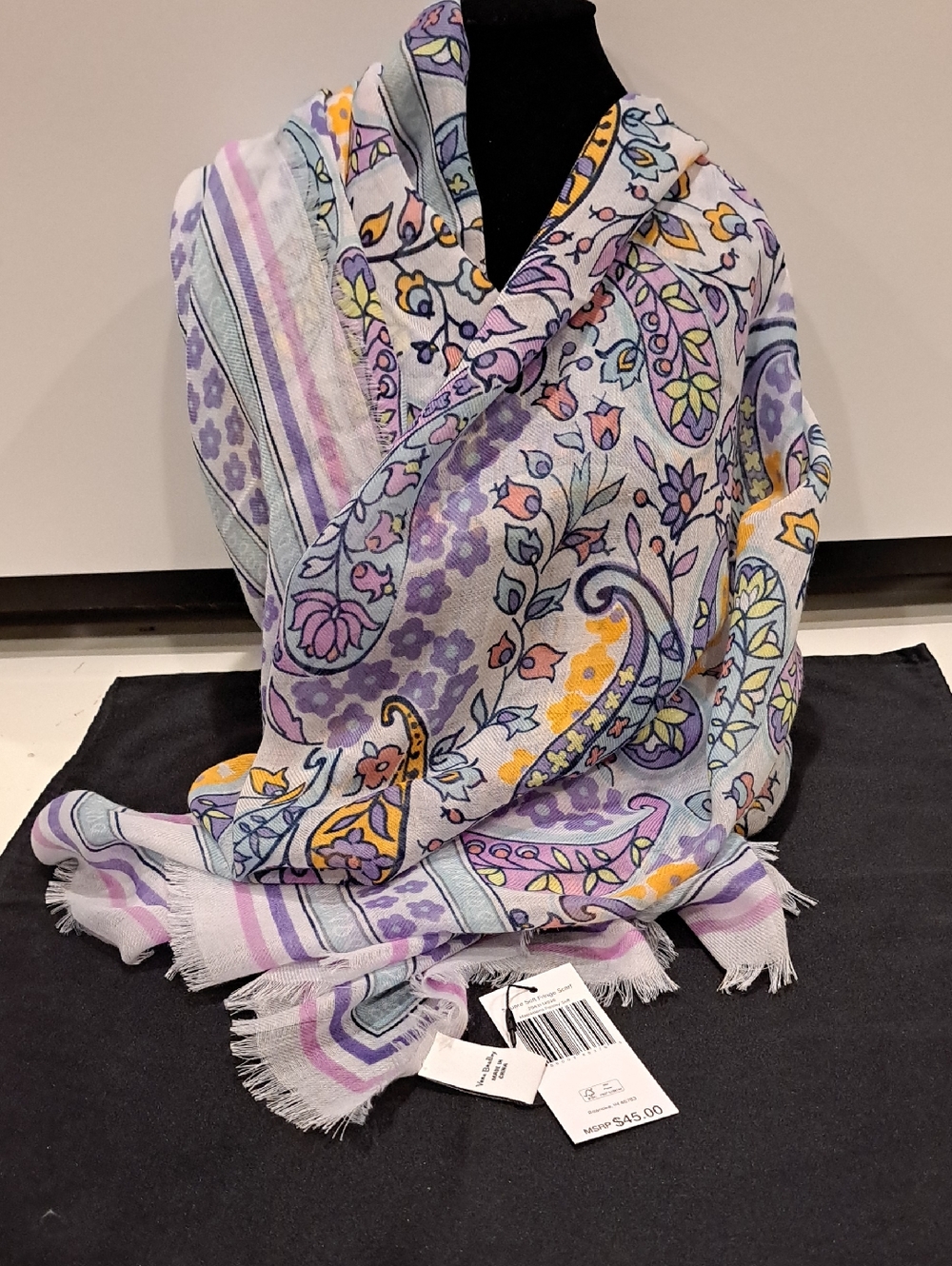 NIB Vera Bradley Square Soft Scarf "Maddelena Paisley". 48" X 48" Pink Lavender